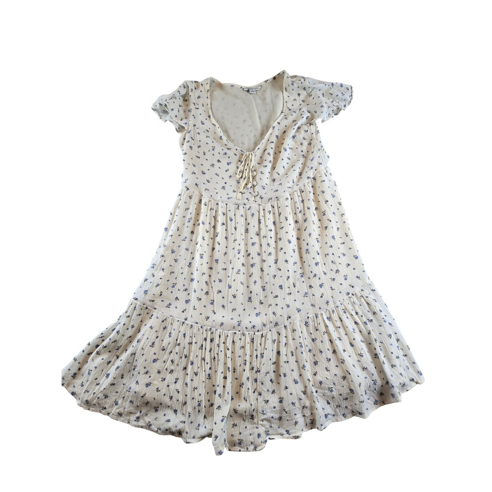 American Eagle Floralโ Babydoll Dress Cream Blue Ditsy Mini Tiered Gauze XS